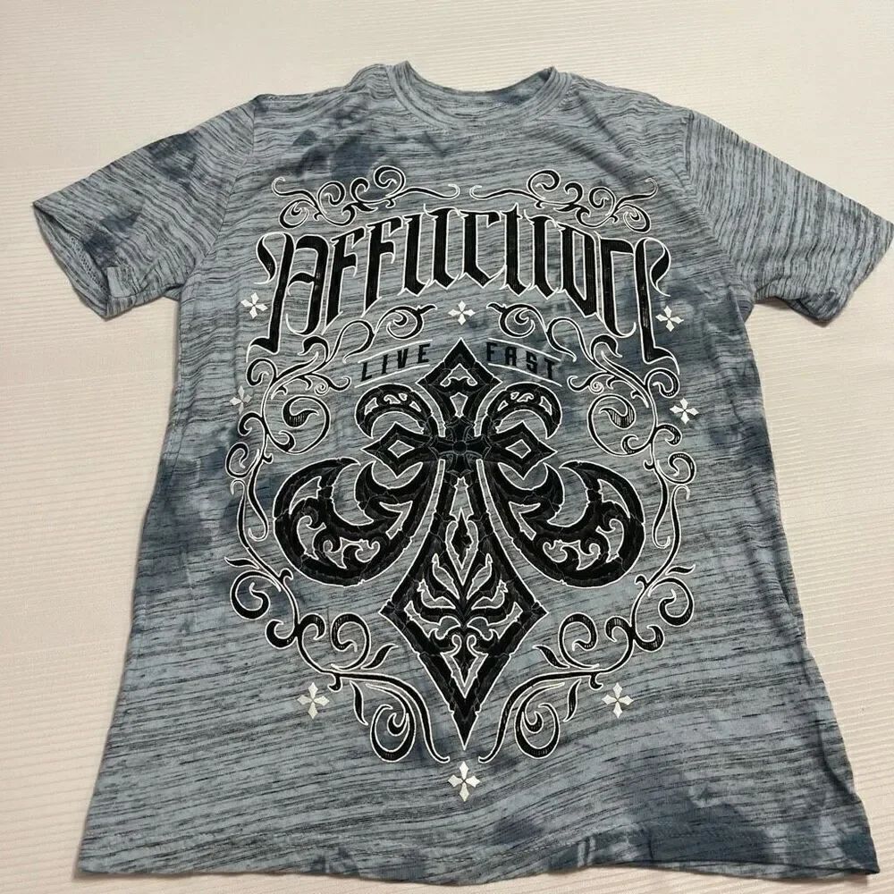 Affliction Women’s Blue Black Y2K T-Shirt Size Small New